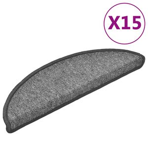 vidaXL Laiptų kilimėliai, 15 vnt., 56x17x3 cm, tamsiai pilki, pusapvaliai