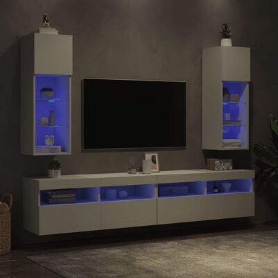 vidaXL TV spintelės su LED lemputėmis, 2vnt., baltos, 30,5x30x90cm