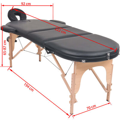 vidaXL Sulankstomas masažo stalas, juodas, 4cm storio, su 2 atramomis
