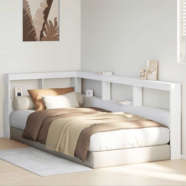 vidaXL knygų spinta L formos baltos 80 cm pu&scaron;ies medienos masyvas