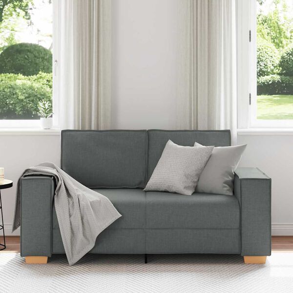 vidaXL Dvivietė sofa, tamsiai pilka, 120 cm, audinys