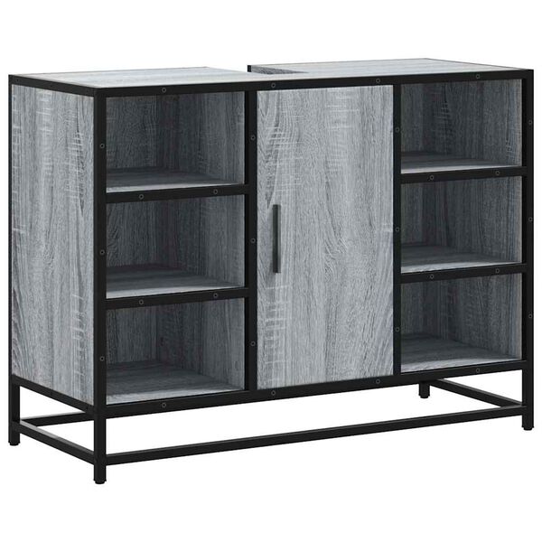 vidaXL Vonios spintelė praustuvui, pilka ąžuolo, 80x33x60cm, mediena