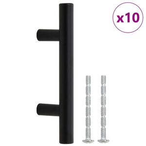 vidaXL Spintelės rankenėlės, 10vnt., juodos, atstumas tarp skylių 64 mm bendras ilgis 100 mm, nerūdijantis plienas