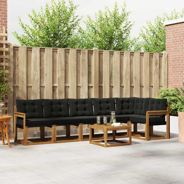 vidaXL Lauko sofos komplektas su pagalve 7 pcs Natūrali ir juoda