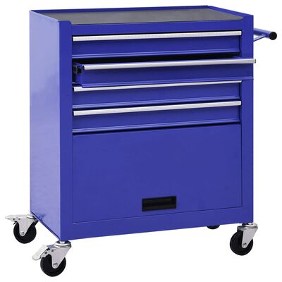 vidaXL Įrankių vežimėlis su 4 stalčiais, mėlynos spalvos, plienas