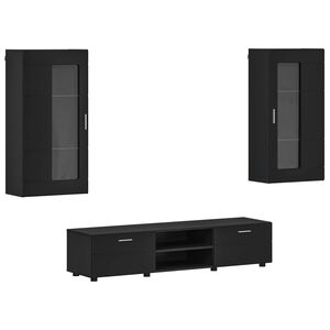 vidaXL TV spintelių komplektas FLORIN 3 pcs Juoda Apdirbta mediena