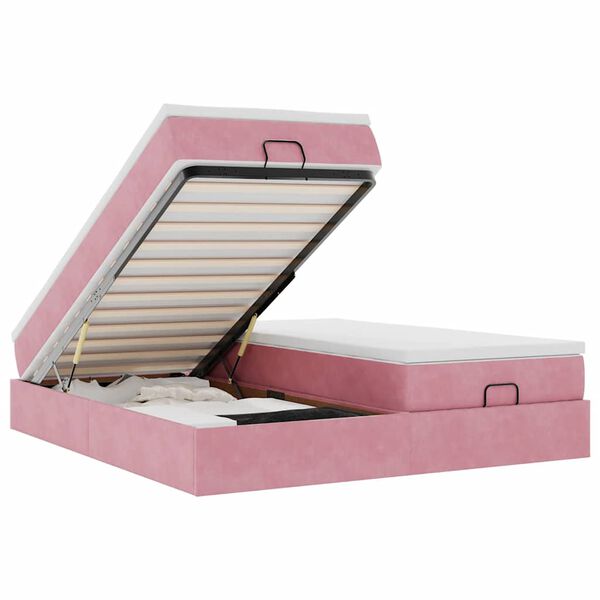 vidaXL Osmanų lovos rėmas su čiužiniais, rožinis, 160x200cm, aksomas