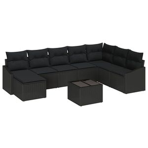 vidaXL Sodo Sofų Rinkinys su pagalve 8 pcs Juoda poliratanas