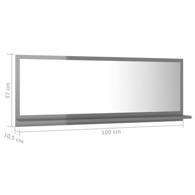 vidaXL Vonios kambario veidrodis, pilkas, 100x10,5x37cm, MDP, blizgus