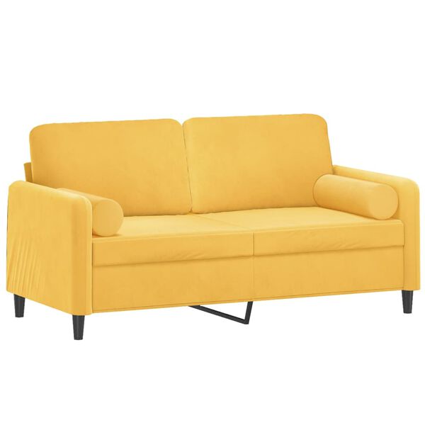 vidaXL Dvivietė sofa su pagalvėmis, &scaron;viesiai geltona, 140cm, aksomas