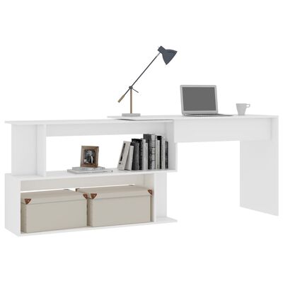 vidaXL Kampinis rašomasis stalas, baltas, 200x50x76cm, MDP