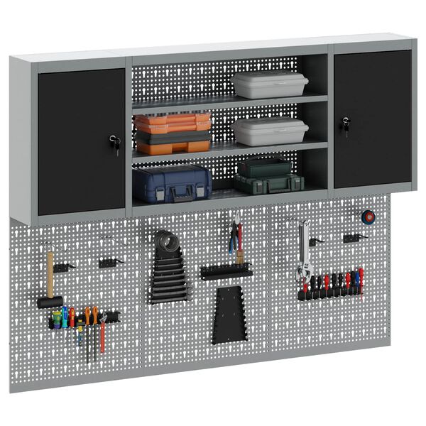 vidaXL Įrankių spintelių rinkinys su lentyna su saugykla 4 pcs Juoda