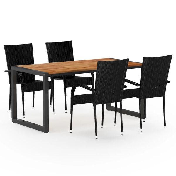 vidaXL Sodo valgomojo baldų komplektas, 5 dalių, juodos spalvos