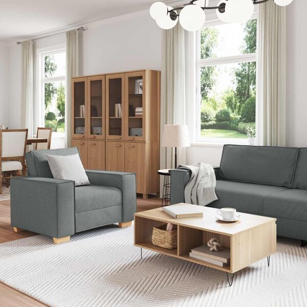 vidaXL Sofa 3 pcs Tamsiai pilka Lino mišinio audinys