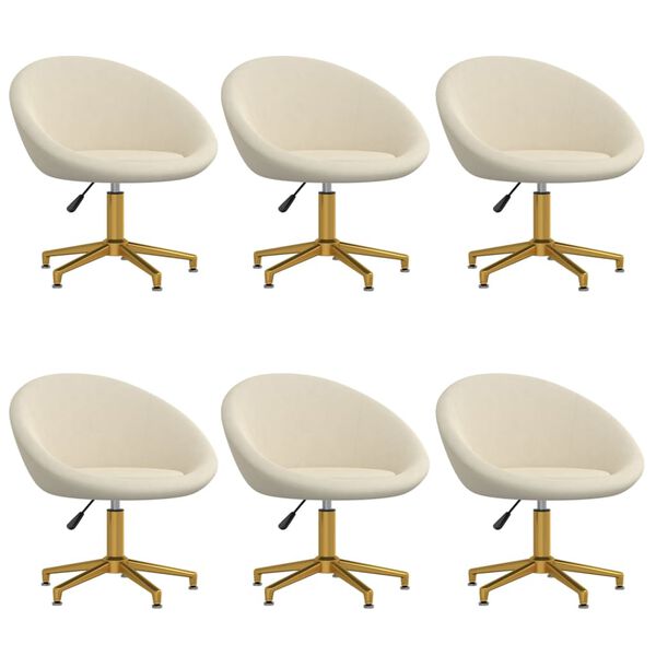 vidaXL Valgomojo kėdės, 6vnt., kreminės spalvos, aksomas