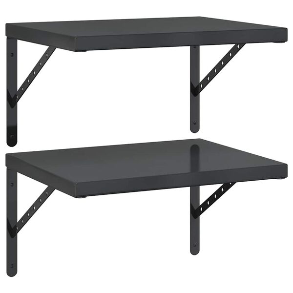 vidaXL Sieninės lentynos, 2vnt., juodos, 50x40cm, plienas