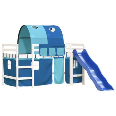 vidaXL Aukšta vaikiška lova su tuneliu, mėlyna, 80x200cm, pušis
