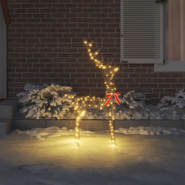 vidaXL 3D reindžeras su 140 LED &Scaron;ilta balta 70 x 41 x 128 cm Ratanas