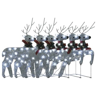 vidaXL Kalėdiniai elniai, 6vnt., sidabro spalvos, 120 LED lempučių