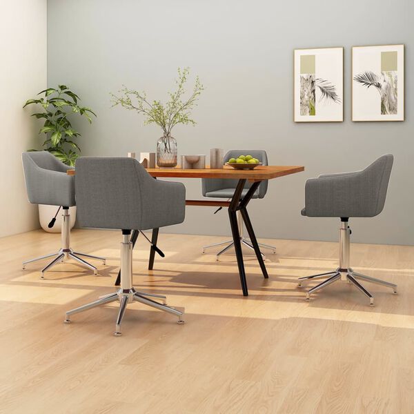 vidaXL Pasukamos valgomojo kėdės, 4vnt., &scaron;viesiai pilkos, audinys