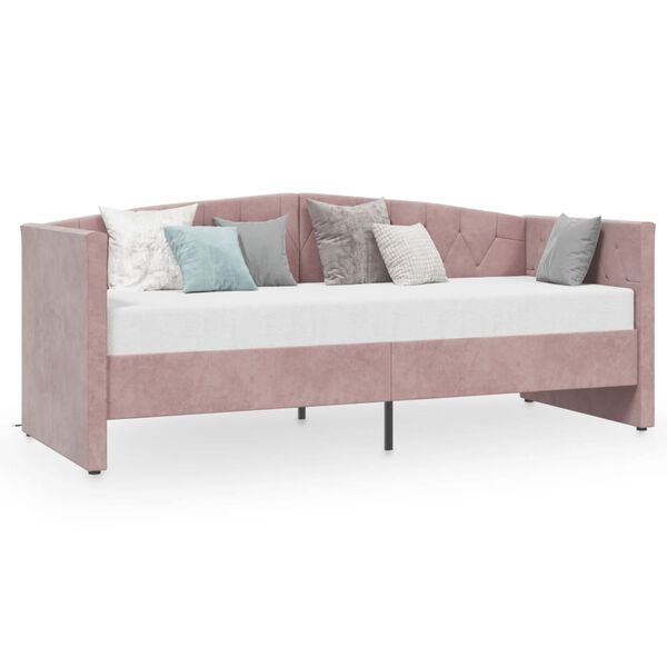 vidaXL Lova su čiužiniu ir USB i&scaron;vestimi, rožinė, 90x200cm, aksomas