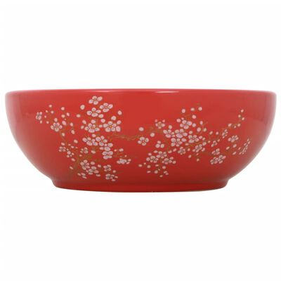 vidaXL Praustuvas ant stalviršio, baltas/raudonas, 41x14cm, keramika