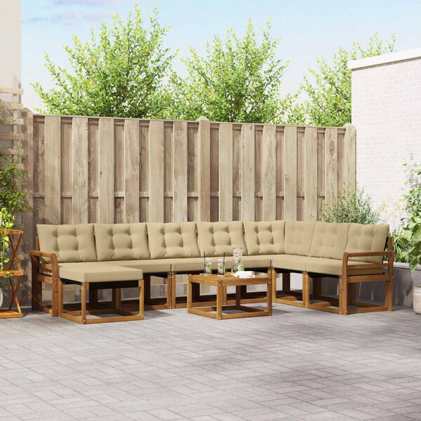 vidaXL Lauko sofos komplektas su pagalve 9 pcs Natūralus ir bežinis