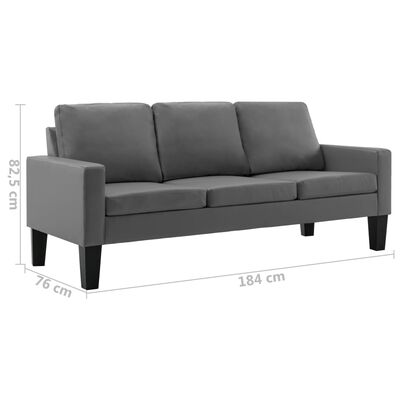 vidaXL Trivietė sofa, pilkos spalvos, dirbtinė oda