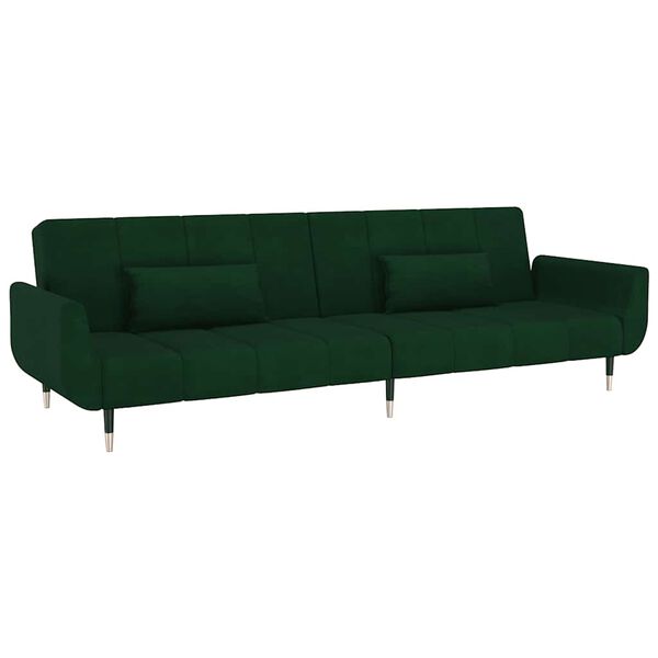 vidaXL Dvivietė sofa-lova su dvejomis pagalvėmis, žalia, aksomas