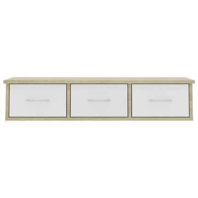 vidaXL Lentyna su stalčiais, balta/ąžuolo, 88x26x18,5cm, MDP
