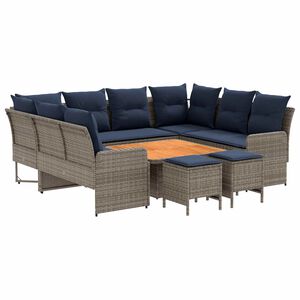 vidaXL Baldų komplektai 8 pcs Pilka ir tamsiai mėlyna PE ratanas