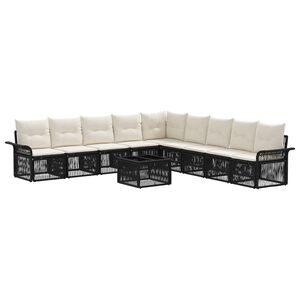 vidaXL Sodo Sofų Rinkinys 10 pcs Juoda poliratanas