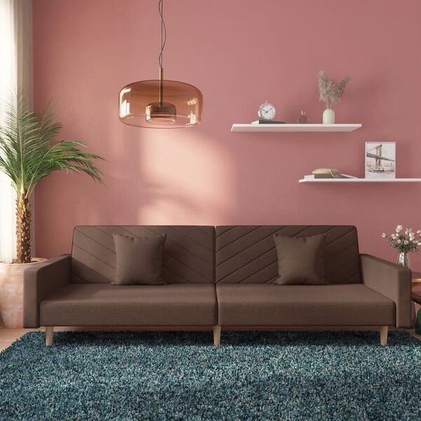 vidaXL Dvivietė sofa-lova su dvejomis pagalvėmis, taupe, audinys