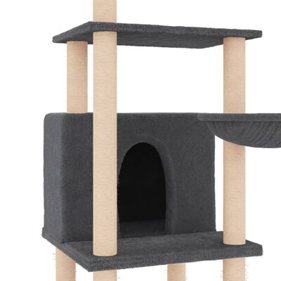 vidaXL Draskyklė katėms su stovais iš sizalio, tamsiai pilka, 132cm
