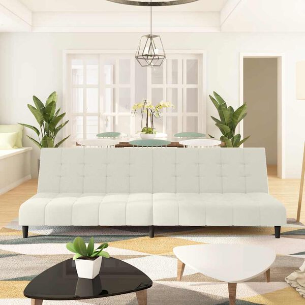 vidaXL Dvivietė sofa-lova, kreminės spalvos, aksomas