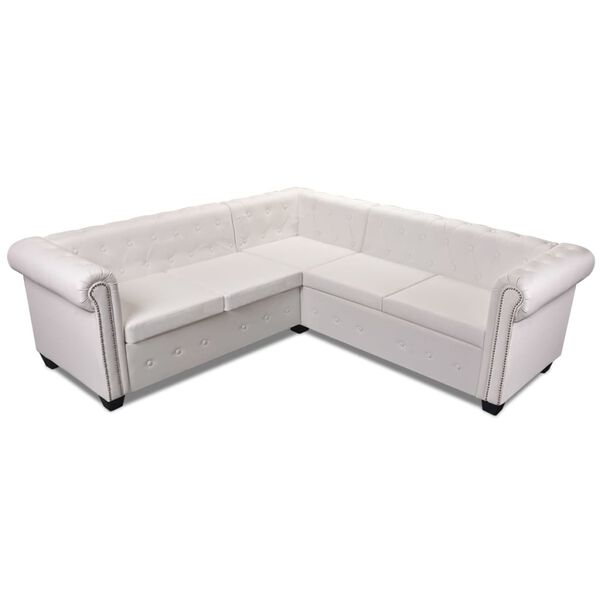 vidaXL Chesterfield penkiavietė kampinė sofa, dirbtinė oda, balta