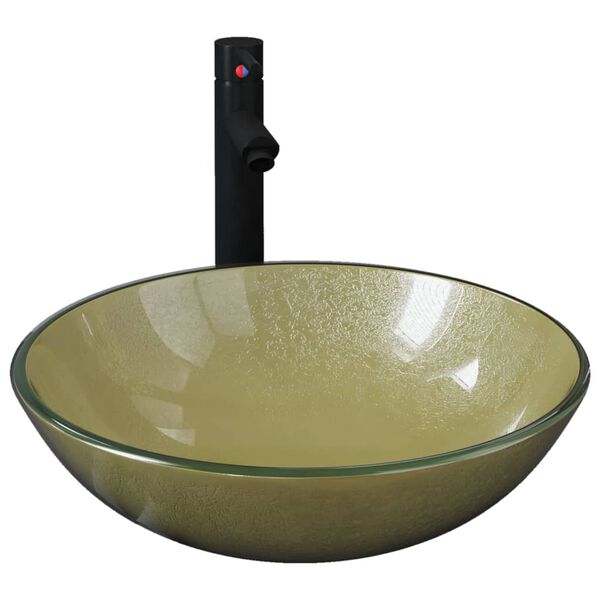 vidaXL Vonios praustuvas su maišytuvu ir vožtuvu, auksinis, stiklas