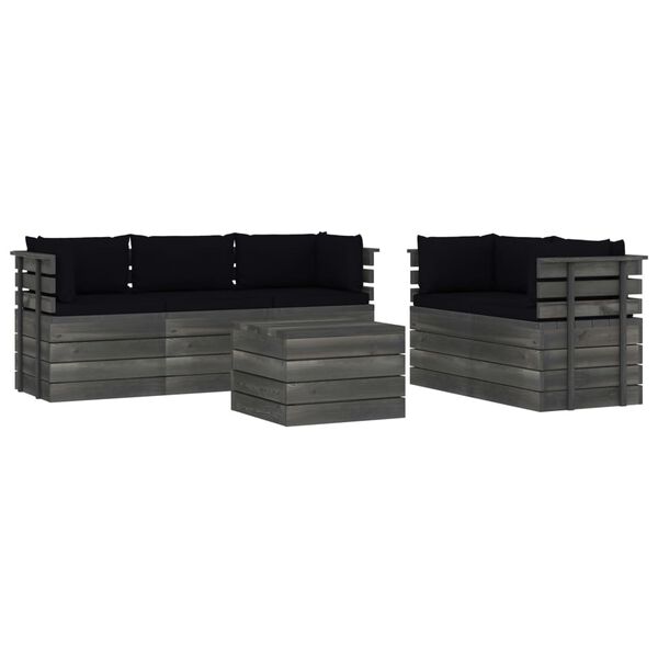 vidaXL Sodo komplektas i&scaron; palečių su pagalvėlėmis, 6 dalių, pu&scaron;is