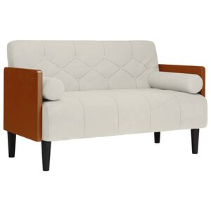 vidaXL Dvivietė sofa su pagalvėlėmis, kreminės spalvos, 110 cm, aksomas