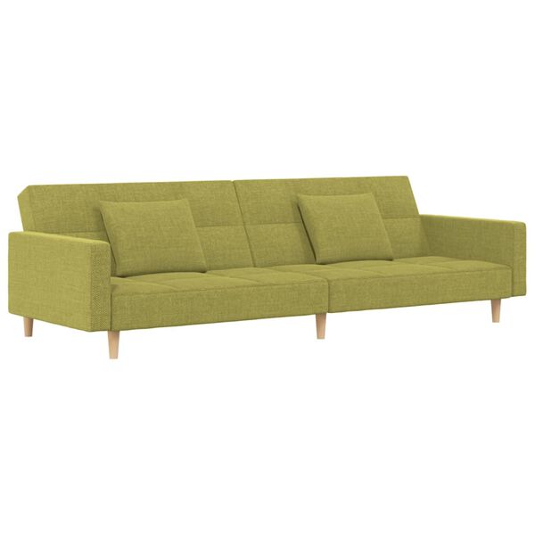 vidaXL Dvivietė sofa-lova su dvejomis pagalvėmis, žalia, audinys