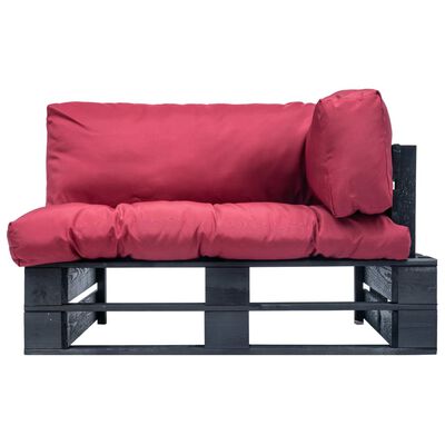 vidaXL Sodo sofa iš palečių su raudonomis pagalvėlėmis, pušies mediena