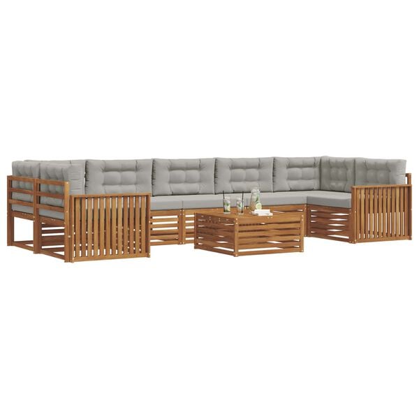 vidaXL Lauko sofos komplektas 8 pcs Natūrali ir &scaron;viesiai pilka