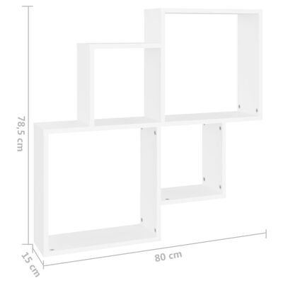 vidaXL Sieninė lentyna, balta, 80x15x78,5cm, MDP, kubo formos