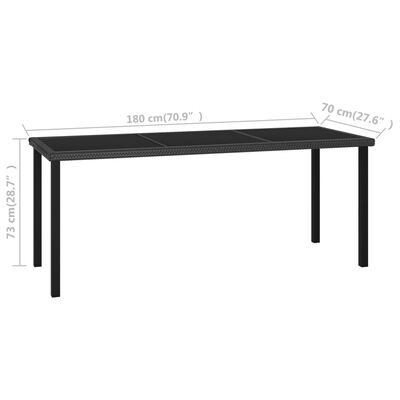 vidaXL Sodo valgomojo stalas, juodos spalvos, 180x70x73cm, poliratanas