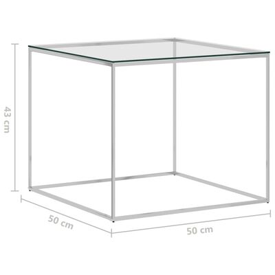 vidaXL Kavos staliukas, sidabrinis, 50x50x43cm, plienas ir stiklas