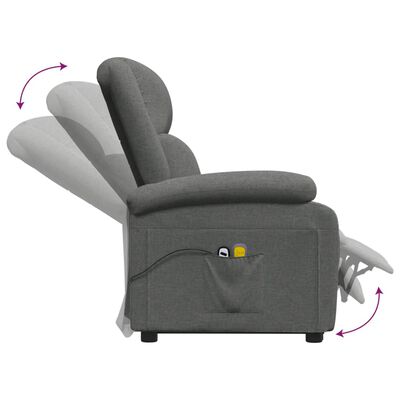 vidaXL Atsistojantis masažinis krėslas, tamsiai pilkas, audinys