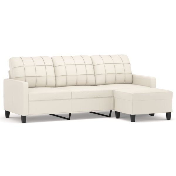 vidaXL Trivietė sofa su pakoja, kreminės spalvos, 180cm, dirbtinė oda