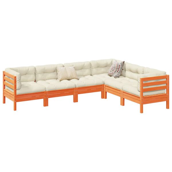 vidaXL Sodo komplektas su pagalvėlėmis, 6 dalių, vaško rudas, pušis