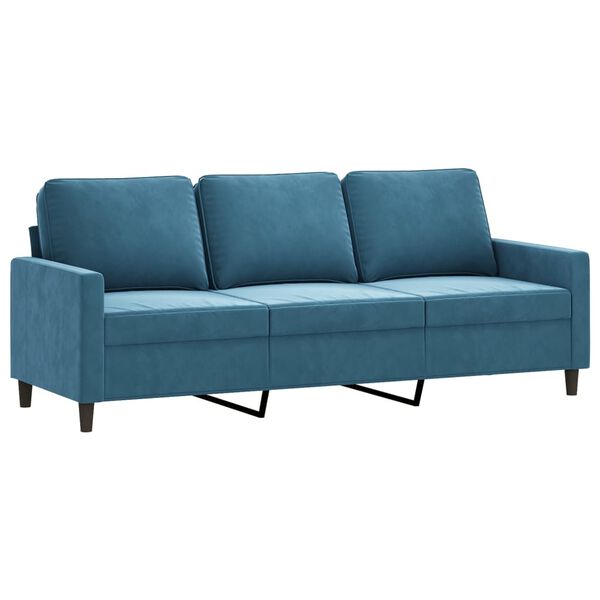 vidaXL Trivietė sofa su pakoja, mėlynos spalvos, 180cm, aksomas