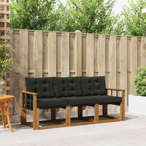 vidaXL Lauko sofos komplektas su pagalve 3 pcs Natūrali ir juoda